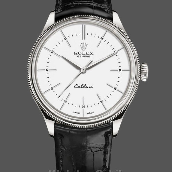 Replica Rolex Cellini Time 50509 Black Leather Strap White Dial 39mm Herren Replica Uhr, Replik, Sportliches Design