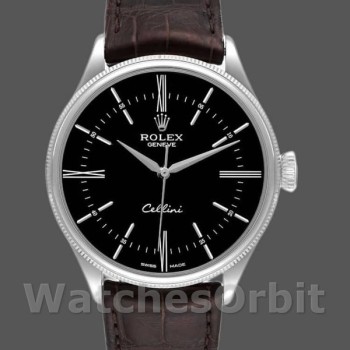 Replica Rolex Cellini Time 50509 Brown Leather Strap Black Dial 39mm Herren Replica Uhr