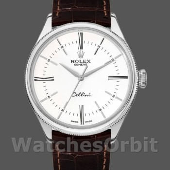 Replica Rolex Cellini Time 50509 Brown Leather Strap White Dial 39mm Herren Replica Uhr