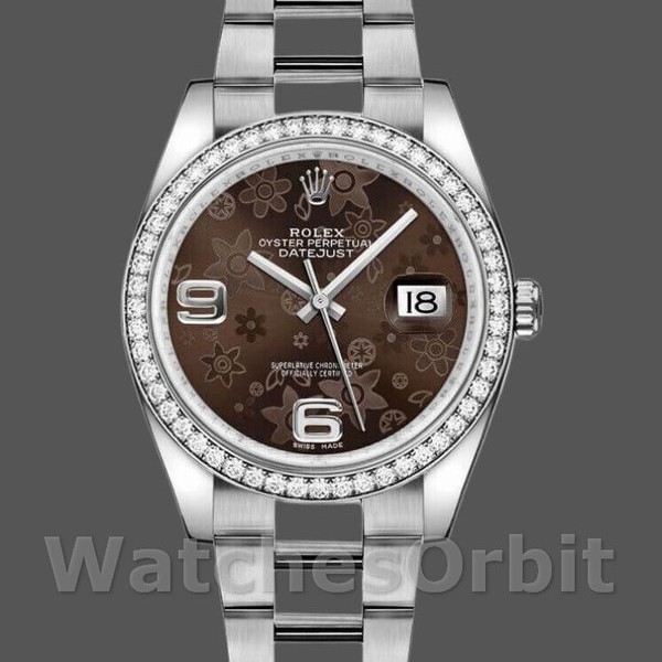 Replica Rolex Datejust 116244 Bronze Floral Arabic Diamond Dial 36mm Unisex Replica Uhr, Imitat, Präzise Verarbeitung