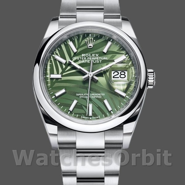 Replica Rolex Datejust 126200 Olive Green Palm Motif Dial Edelstahl 36MM Unisex Replica Uhr Hochwertige Unisex Replica Uhr online kaufen