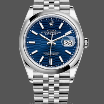 Replica Rolex Datejust 126200 Edelstahl Automatik Blaues Motiv Wellen Zifferblatt 36MM Unisex Replica Uhr
