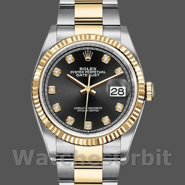 Replica Rolex Datejust 126233 Black Diamond Dial Fluted Bezel 36MM Unisex Replica Uhr Hochwertige Unisex Replica Uhr online kaufen