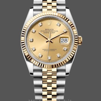 Replica Rolex Datejust 126233 Champagne Diamond Dial Fluted Bezel 36MM Unisex Replica Uhr