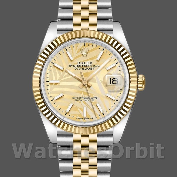 Replica Rolex Datejust 126233 Golden Palm Motif Dial Fluted Bezel 36MM Unisex Replica Uhr Hochwertige Unisex Replica Uhr online kaufen