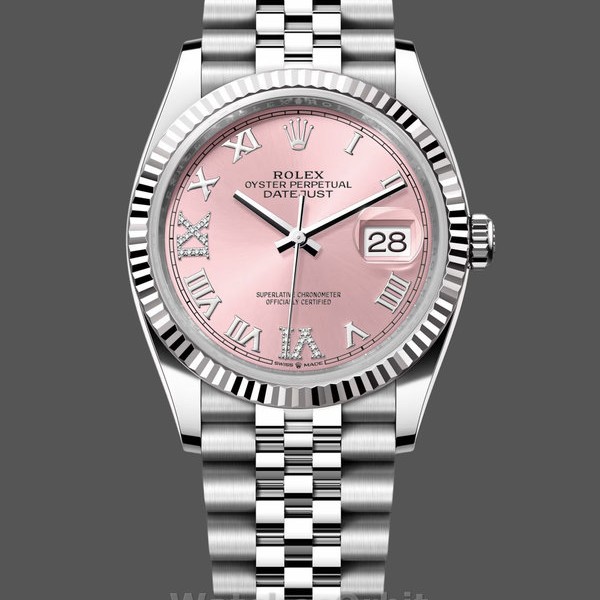 Replica Rolex Datejust 126234 Fluted Bezel Pink Roman Dial 36MM Unisex Replica Uhr Hochwertige Unisex Replica Uhr online kaufen