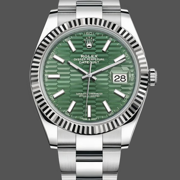 Replica Rolex Datejust 126334 0029 Fluted Bezel Green Motif Dial 41MM Herren Replica Uhr Hochwertige Herren Replica Uhr online kaufen