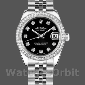 Replica Rolex Datejust 178384 Diamond Bezel Black Diamond Dial 31MM Lady Replica Uhr