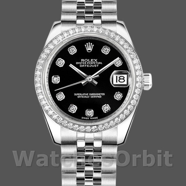 Replica Rolex Datejust 178384 Diamond Bezel Black Diamond Dial 31MM Lady Replica Uhr Exklusive Damen Replica Uhr kaufen