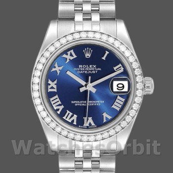 Replica Rolex Datejust 178384 Edelstahl Blaues Römisches Zifferblatt 31MM Lady Replica Uhr