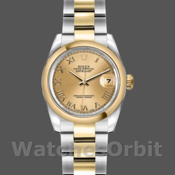 Replica Rolex Datejust 179163 Champagne Roman Dial Domed Dezel 26MM Lady Replica Uhr