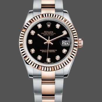 Replica Rolex Datejust 179171 Diamond Black Dial Fluted Bezel 26MM Lady Replica Uhr