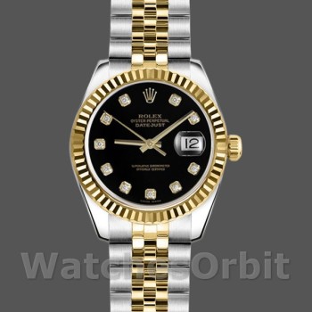 Replica Rolex Datejust 179173 Black Diamond Dial Fluted Bezel 26MM Lady Replica Uhr