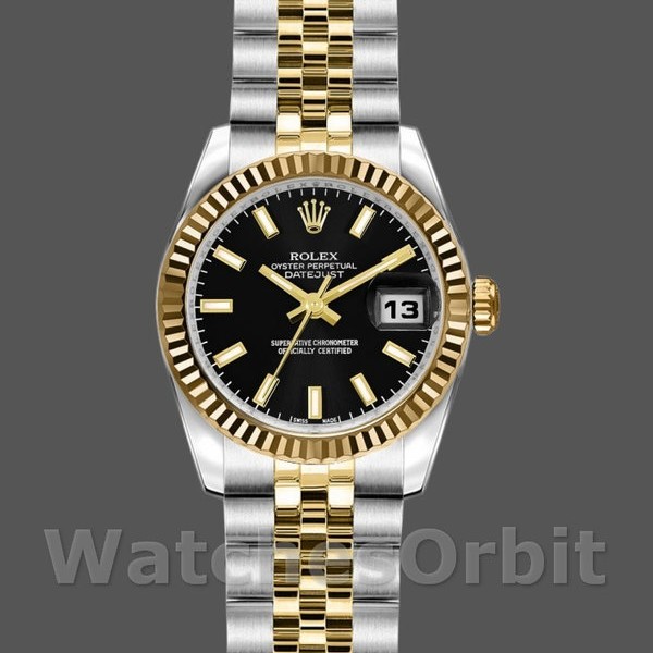 Replica Rolex Datejust 179173 Black Index Dial Fluted Bezel 26MM Lady Replica Uhr Exklusive Damen Replica Uhr kaufen