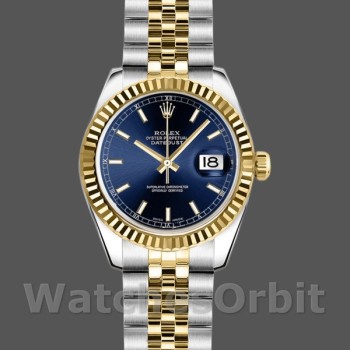 Replica Rolex Datejust 179173 Blue Index Dial Fluted Bezel 26MM Lady Replica Uhr