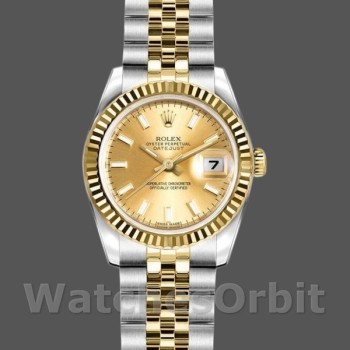 Replica Rolex Datejust 179173 Champagner Index Zifferblatt Geriffelte Lünette 26MM Lady Replica Uhr