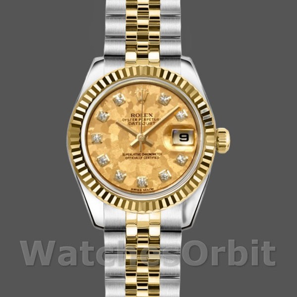 Replica Rolex Datejust 179173 Crystal Champagne Dial Fluted Bezel 26MM Lady Replica Uhr Exklusive Damen Replica Uhr kaufen