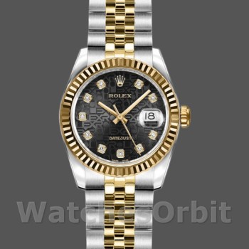 Replica Rolex Datejust 179173 Jubilee Black Diamond Dial Fluted Bezel 26MM Lady Replica Uhr