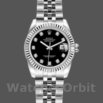 Replica Rolex Datejust 179174 Black Diamond Dial Fluted Bezel 26MM Lady Replica Uhr