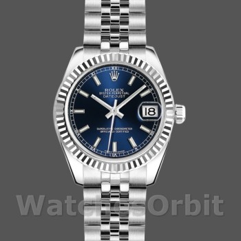 Replica Rolex Datejust 179174 Blue Index Dial Fluted Bezel 26MM Lady Replica Uhr