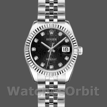 Replica Rolex Datejust 179174 Jubilee Black Diamond Dial Fluted Bezel 26MM Lady Replica Uhr