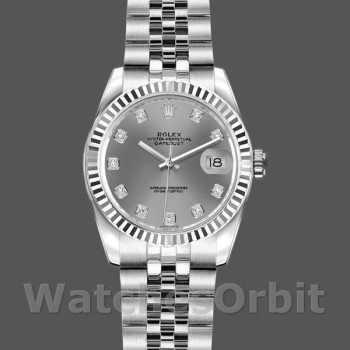 Replica Rolex Datejust 179174 Rhodium Grey Diamond Dial Fluted Bezel 26MM Lady Replica Uhr