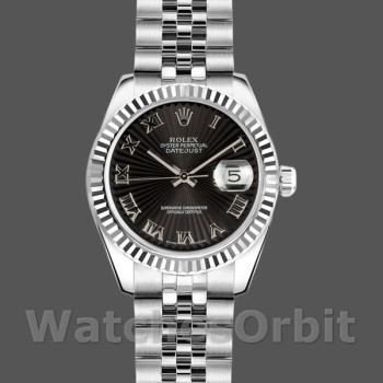 Replica Rolex Datejust 179174 Sunbeam Black Roman Dial Fluted Bezel 26MM Lady Replica Uhr