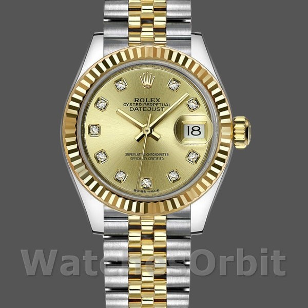 Replica Rolex Datejust 279173 Champagner Diamant Zifferblatt geriffelte Lünette 28mm Lady Replica Uhr Elegante Materialien