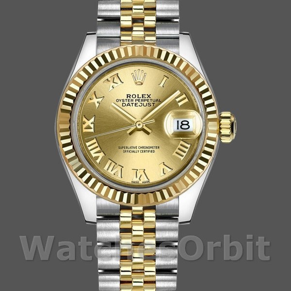 Replica Rolex Datejust 279173 Champagne Roman Numeral Dial Fluted Bezel 28mm Lady Replica Uhr Luxuriöser Stil