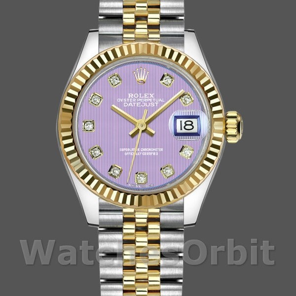 Replica Rolex Datejust 279173 Lavender Purple Diamond Dial Fluted Bezel 28mm Lady Replica Uhr Schweizer Präzision