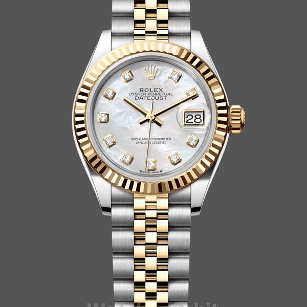 Replica Rolex Datejust 279173 Mother Of Pearl Diamond Dial Fluted Bezel 28mm Lady Replica Uhr Elegante Materialien