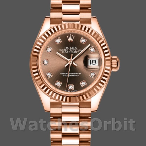 Replica Rolex Datejust 279175 Chocolate Diamonds Dial Fluted Bezel 28mm Lady Replica Uhr Modebewusste Damen