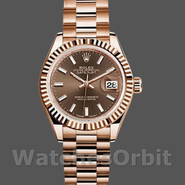Replica Rolex Datejust 279175 Chocolate Index Dial Fluted Bezel 28mm Lady Replica Uhr Feminine Ausstrahlung