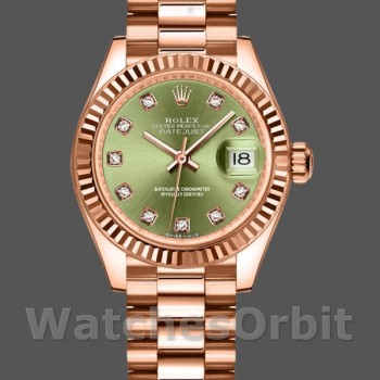 Replica Rolex Datejust 279175 Olive Green Diamonds Dial Fluted Bezel 28mm Lady Replica Uhr