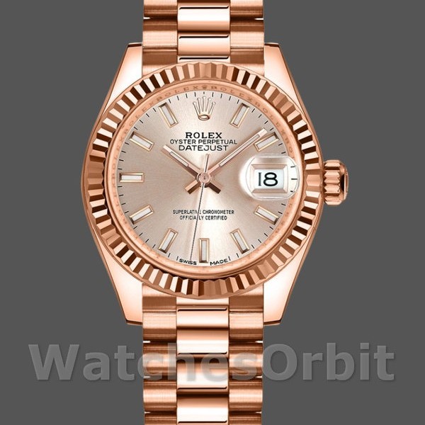 Replica Rolex Datejust 279175 Sundust Index Dial Fluted Bezel 28mm Lady Replica Uhr Elegante Materialien