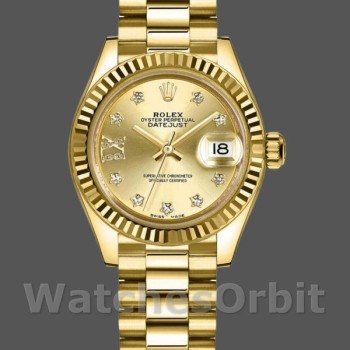 Replica Rolex Datejust 279178 Champagner Diamant Zifferblatt geriffelte Lünette 28mm Lady Replica Uhr