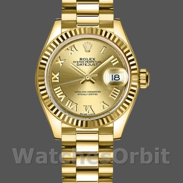 Replica Rolex Datejust 279178 Champagne Roman Dial Fluted Bezel 28mm Lady Replica Uhr Stilvolles Accessoire