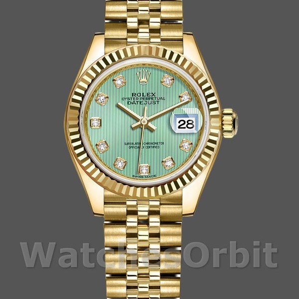 Replica Rolex Datejust 279178 Mint Green Diamond Dial Yellow Gold 28mm Lady Replica Uhr Schweizer Präzision