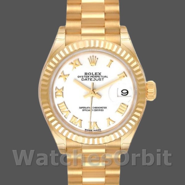 Replica Rolex Datejust 279178 Weißes römisches Zifferblatt geriffelte Lünette 28mm Lady Replica Uhr Zarte Verarbeitung