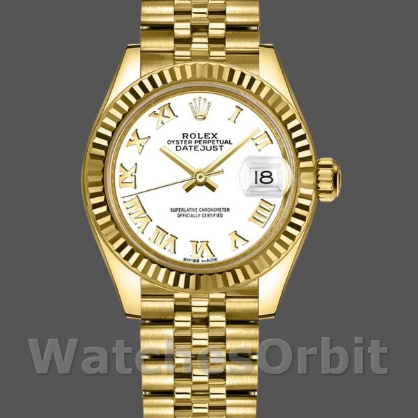 Replica Rolex Datejust 279178 Weißes römisches Zifferblatt Gelbgold 28mm Lady Replica Uhr Schlichte Schönheit