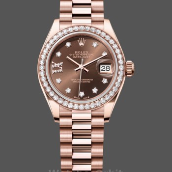 Replica Rolex Datejust 28mm Everose Gold 279135RBR 0001 Chocolate 17 Diamond President Lady