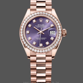 Replica Rolex Datejust 28mm Everose Gold m279135rbr 0020 Aubergine Diamond President Damen Uhr