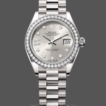 Replica Rolex Datejust 28mm Weißgold Silber Diamant President 279139rbr 0003 Damen Uhr