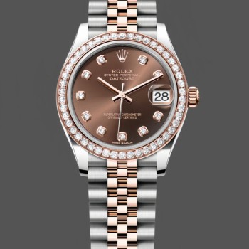 Replica Rolex Datejust 31 m278381RBR 0028 Rose Gold Chocolate Diamond Dial Diamond Bezel Lady Uhr