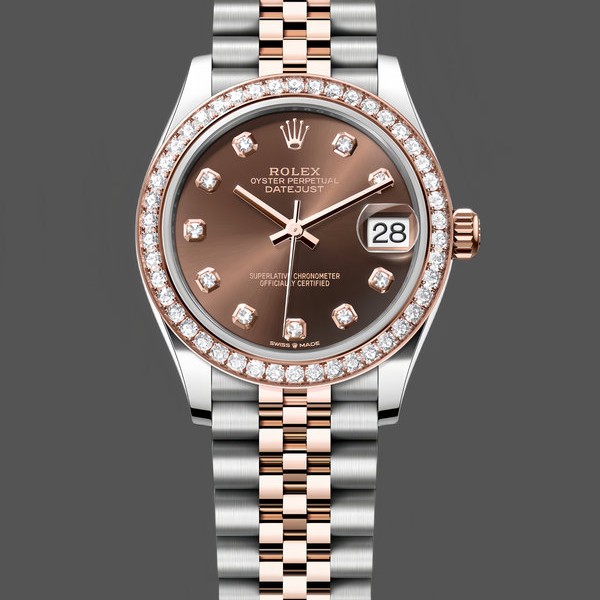 Replica Rolex Datejust 31 m278381RBR 0028 Rose Gold Chocolate Diamond Dial Diamond Bezel Lady Uhr Luxuriöser Stil