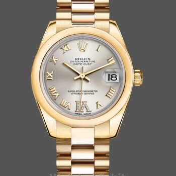 Replica Rolex Datejust 31 Silber VI Diamant Zifferblatt 18k Gelbgold Uhr 178248