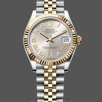 Replica Rolex Datejust 31 Edelstahl und Gelbgold Silber Pave Roman Dial m278273 0004 Damenuhr