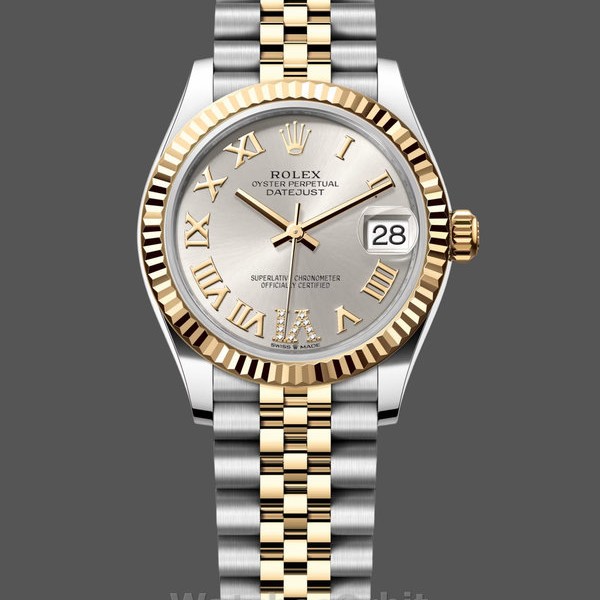 Replica Rolex Datejust 31 Edelstahl und Gelbgold Silber Pave Roman Dial m278273 0004 Damenuhr Feminine Ausstrahlung