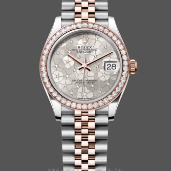 Replica Rolex Datejust 31 Two Tone Silver Floral-Motif Diamond Bezel m278381rbr 0032 Damen Replica Uhren