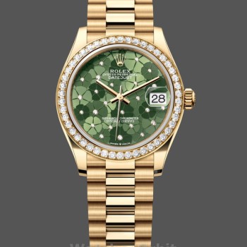 Replica Rolex Datejust 31 Gelbgold Olive Green Floral Motif Diamond Bezel M278288RBR 0038